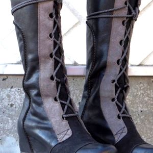 Sorel Cate The Great Wedges Tall Lace Up Waterproof grey and black